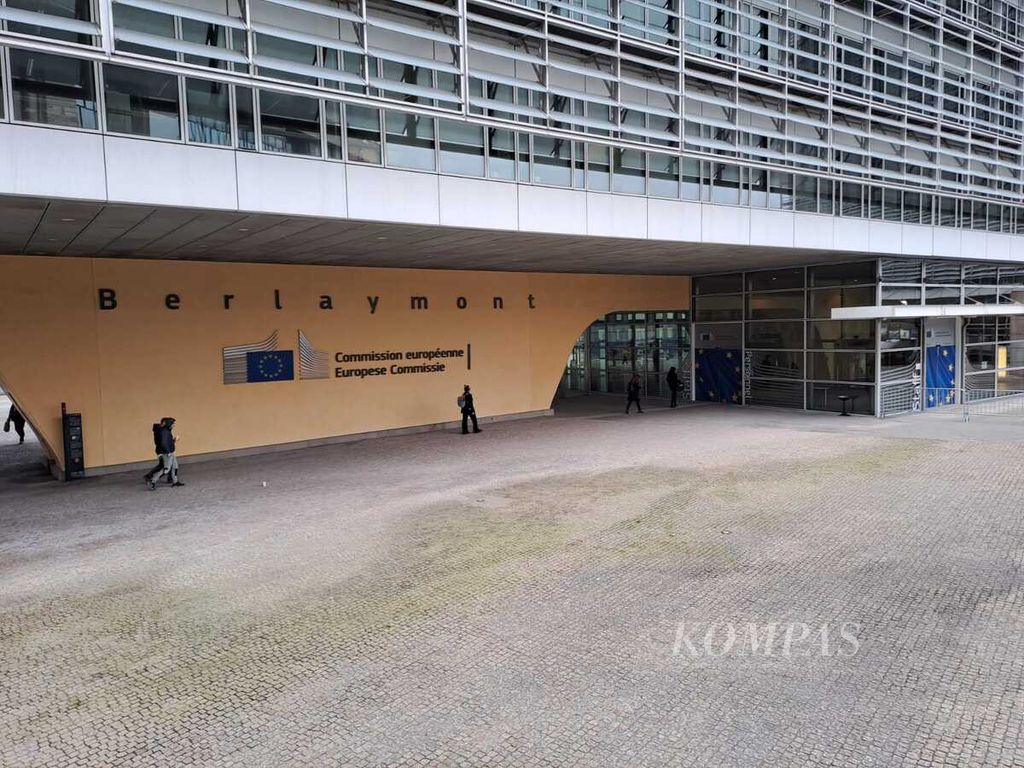 Gedung Uni Eropa di Brussels, Belgia. Foto diambil pada Kamis (21/3/2024).