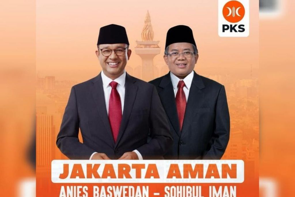 Pasangan Anies Baswedan-Sohibul Iman yang diusung oleh Partai Keadilan Sejahtera di Pilkada Jakarta 2024.