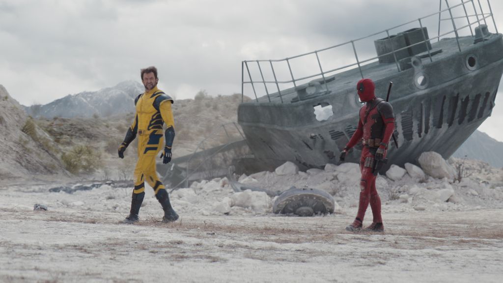 Hugh Jackman sebegai Wolverine/Logan  dan Ryan Reynolds sebagai Deadpool/Wade Wilson dalam film <i>Deadpool &amp;Wolverine</i>. 