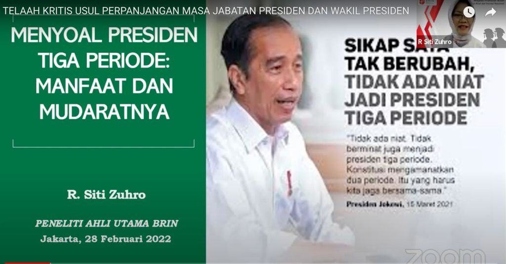 Webinar bertajuk Telaah Kritis Usul Perpanjangan Jabatan Presiden dan Wapres yang digelar Masyarakat Ilmu Pemerintahan Indonesia, Senin (28/2/2022).