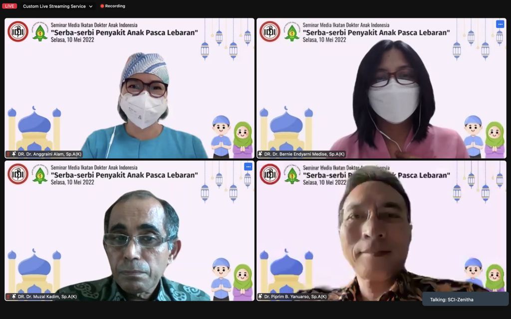 Webinar Ikatan Dokter Anak Indonesia (IDAI) berjudul Serba-Serbi Penyakit Anak Pasca-Lebaran berlangsung secara daring, Selasa (10/5/2022). 