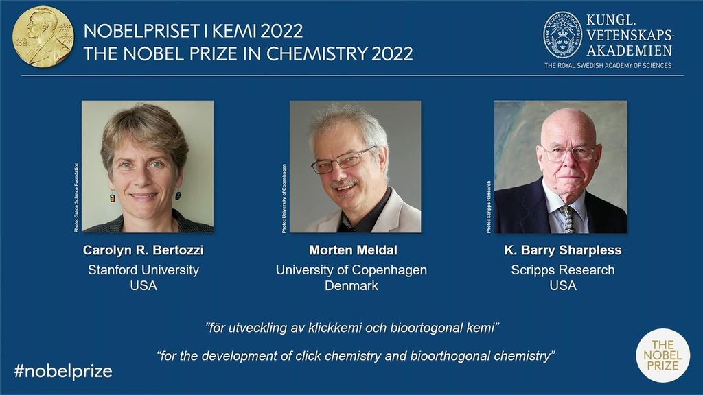 Tiga peraih Nobel Kimia 2022. 