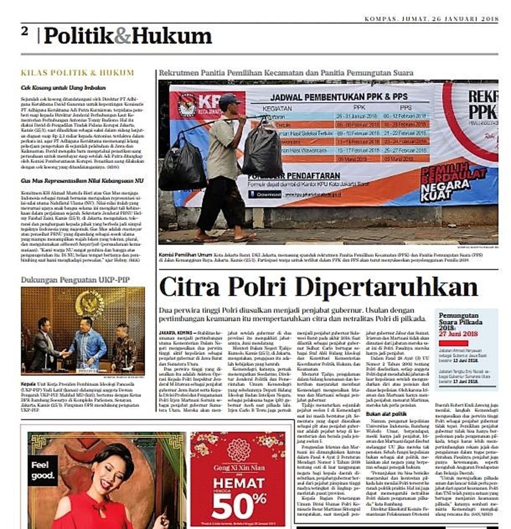Berita ”Citra Polri Dipertaruhkan” di harian <i>Kompas</i>, Jumat, 26 Januari 2018.