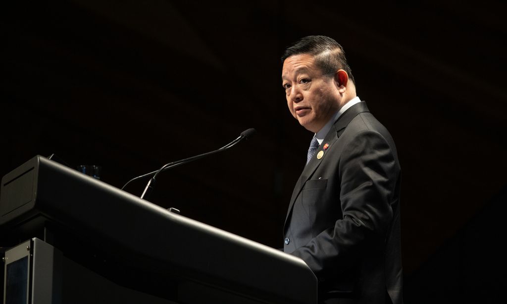  Sekretaris Jenderal ASEAN Kao Kim Hourn menyampaikan pidato utama pada Forum CEO Australia dan ASEAN pada KTT Khusus ASEAN-Australia 2024 di Melbourne, Australia, Selasa (5/3/2024). 