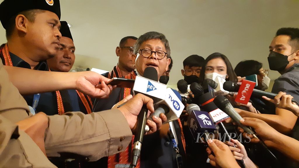 Ketua Dewan Pimpinan Wilayah Aceh Partai Nasdem Teuku Taufiqulhadi seusai acara pembukaan Rapat Kerja Nasional Partai Nasdem, Rabu (15/6/2022) di JCC, Jakarta.