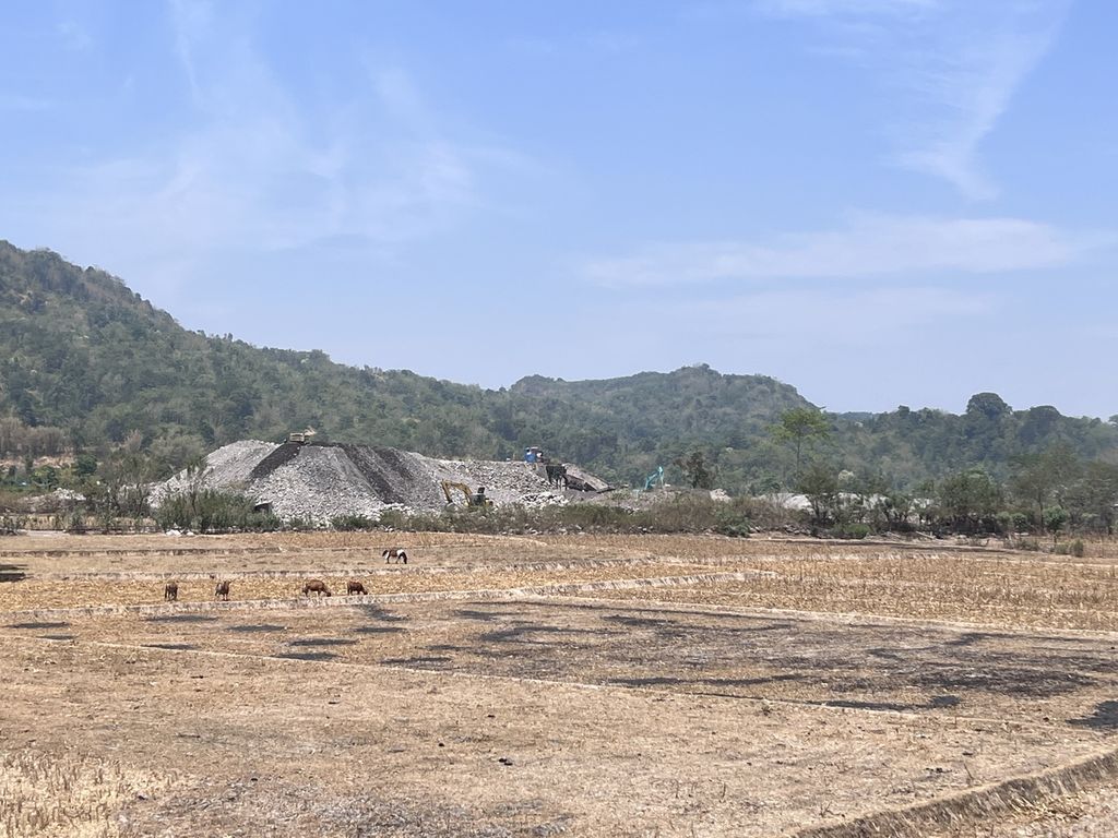 Areal sawah bekas dipanen dan sebagian telah dibakar di Desa Lonjoboko, Kecamatan Parangloe, Gowa, Rabu (11/10/2023).