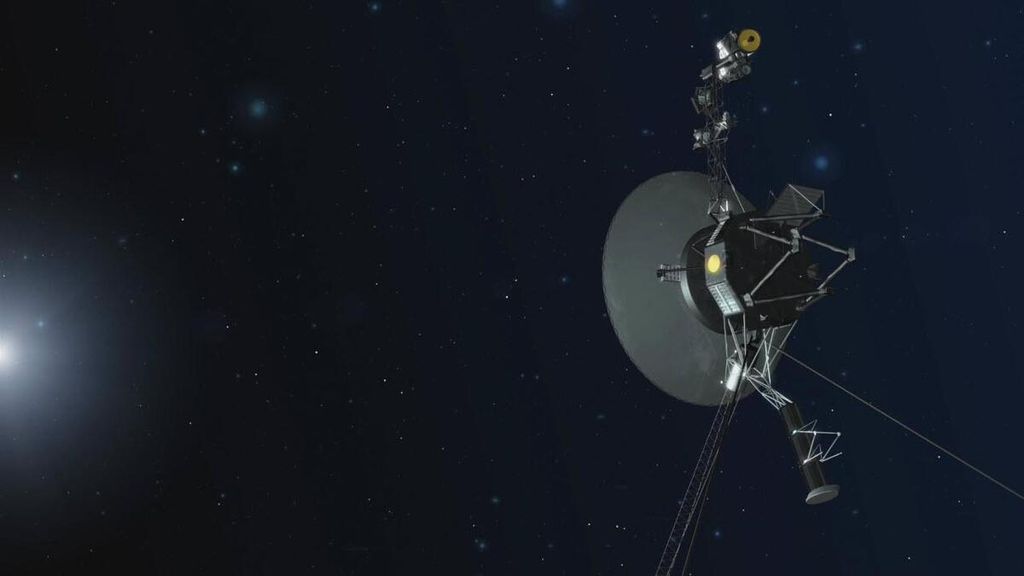 Citra rekaan seniman atas Voyager-2, perangkat penjelajah antariksa milik Badan Antariksa Nasional Amerika Serikat (NASA). Pada 28 Juli 2023, NASA mengumumkan kehilangan kontak dengan Voyager-2. Pada Selasa (1/8/2023), NASA mengumumkan perangkat itu sudah bisa dilacak lagi.