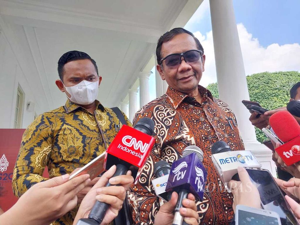 Menteri Koordinator Bidang Politik, Hukum, dan Keamanan Mahfud MD di Kompleks Istana Kepresidenan Jakarta, Selasa (4/10/2022).