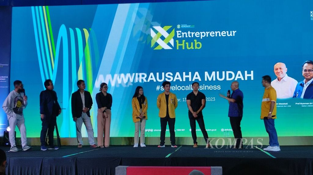 Kementerian Koperasi dan Usaha Kecil Menengah menggelar acara Entrepreneur Hub dengan topik Wirausaha Mudah di Universitas Pendidikan Nasional, Kota Denpasar, Bali, Jumat (13/10/2023).