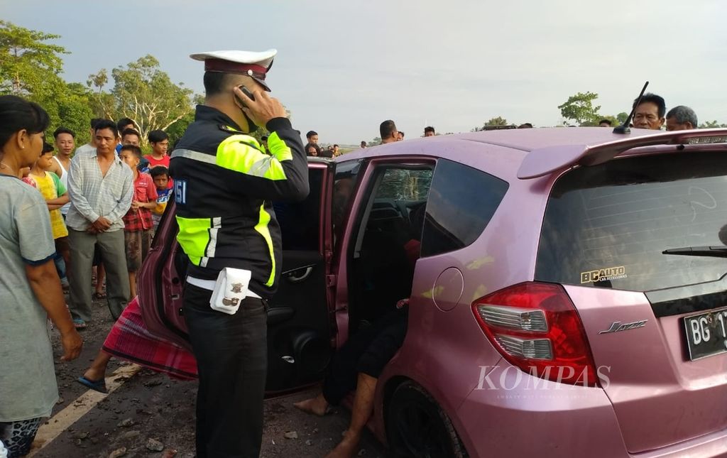 Kecelakaan terjadi di ruas Tol Palembang-Kayu Agung, Sumatera Selatan, Kamis (26/3/2020). 