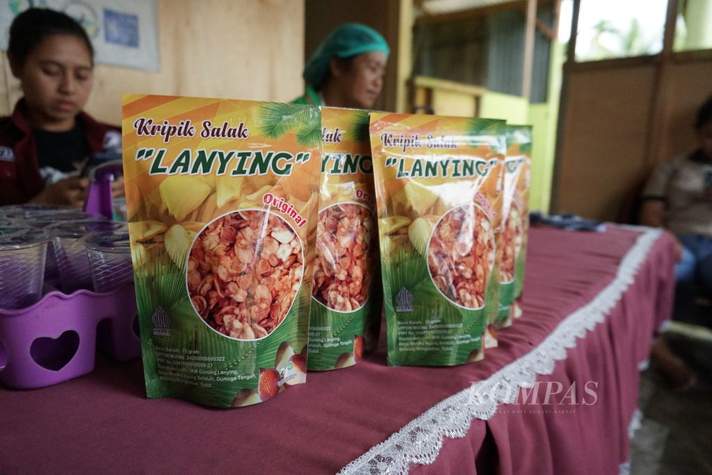 Keripik Lanying yang diproduksi Kelompok Tani Hutan Gunung Lanying di Desa Werdhi Agung Selatan, Selasa (19/7/2022).