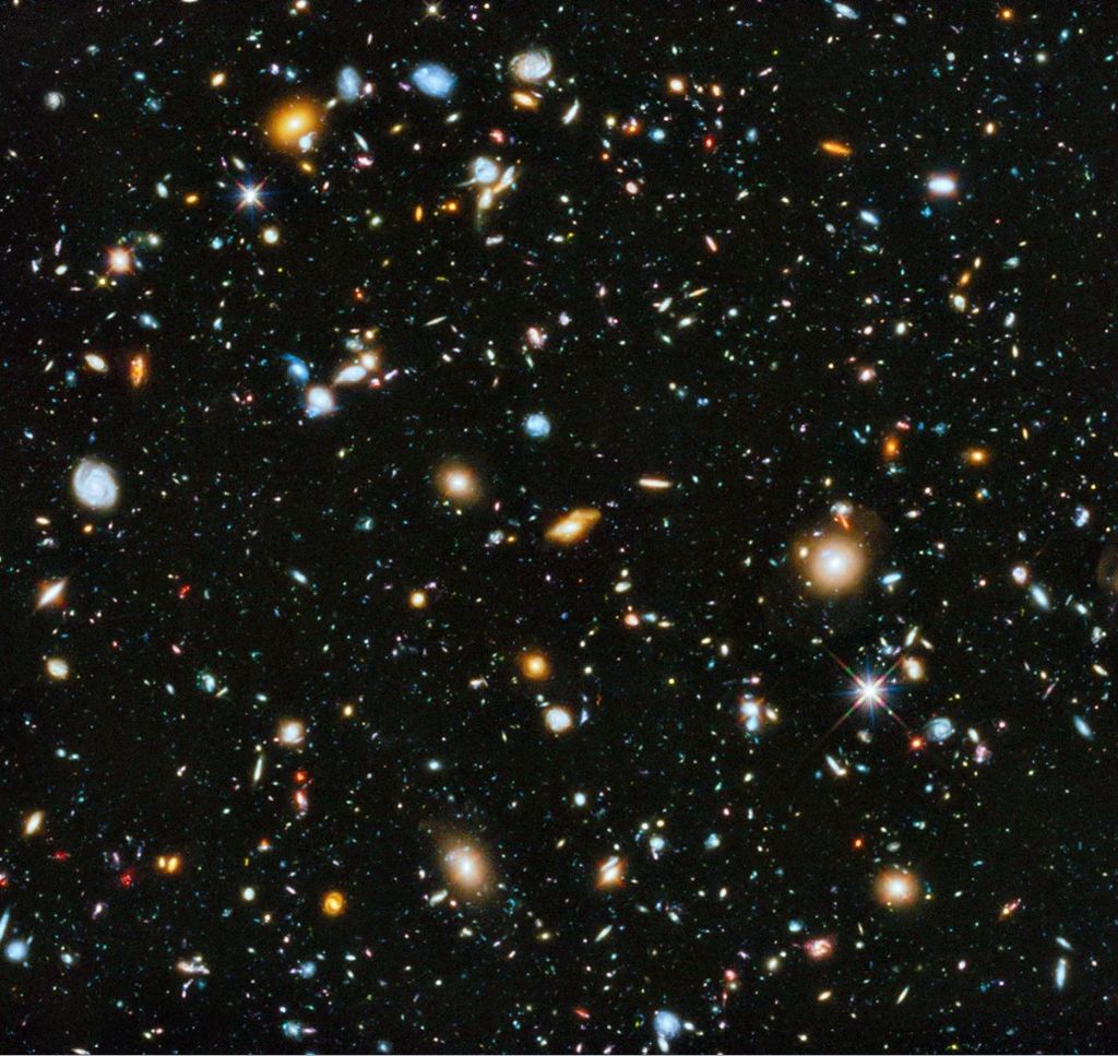 Citra sebagian kecil alam semesta yang diambil menggunakan teleskop ruang angkasa Hubble. Pengamatan ini membantu manusia memahami struktur skala besar dan evolusi alam semesta.