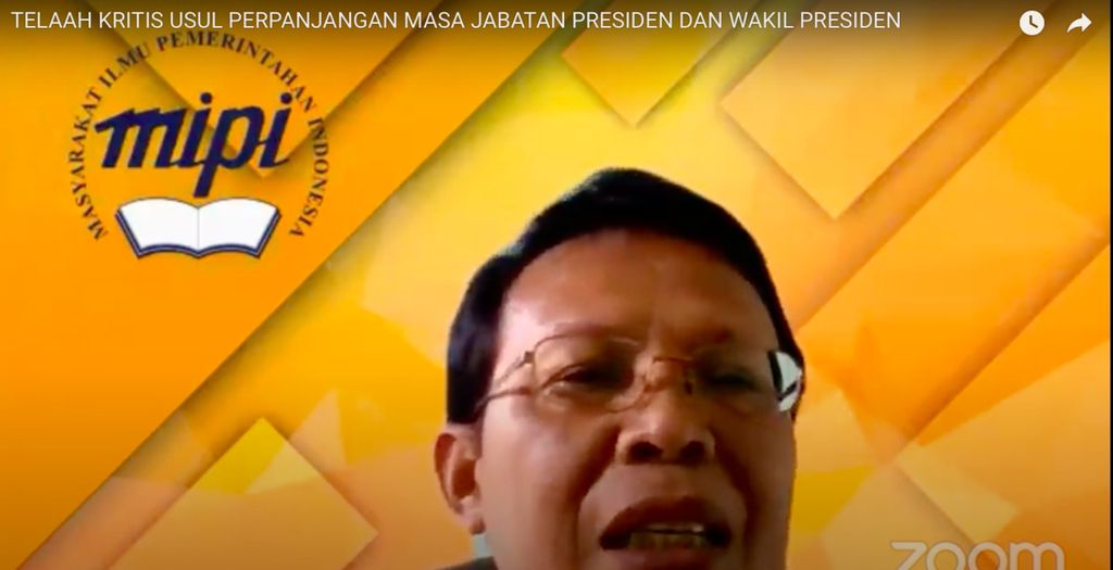 Pengamat kebijakan publik Trubus Rahadiansyah dalam webinar bertajuk Telaah Kritis Usul Perpanjangan Jabatan Presiden dan Wapres yang digelar Masyarakat Ilmu Pemerintahan Indonesia, Senin (28/2/2022)