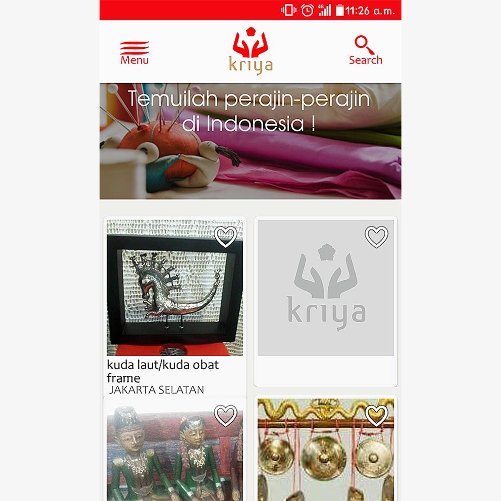 Tampilan aplikasi Kriya