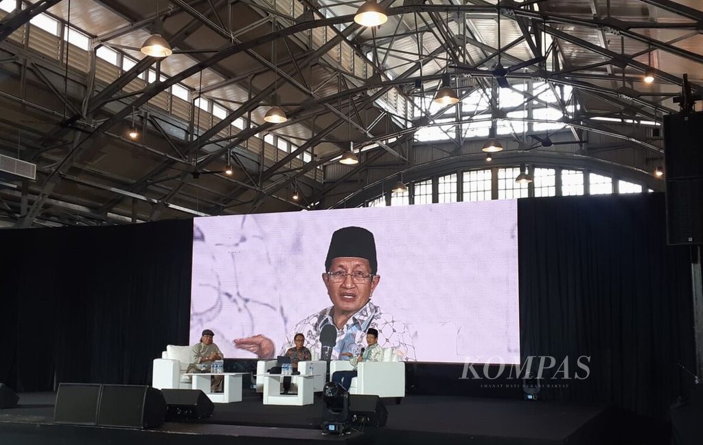 Imam Besar Masjid Istiqlal, Jakarta, Prof Nasaruddin Umar menjadi narasumber dalam diskusi Bincang Kearifan yang merupakan rangkaian Bineka Fest 2023, di Jakarta, Rabu (30/8/2023).