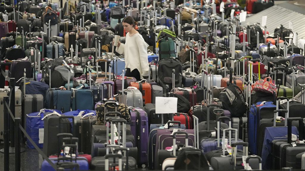 Collection of lost luggage at Salt Lake City Airport, United States, December 2022.