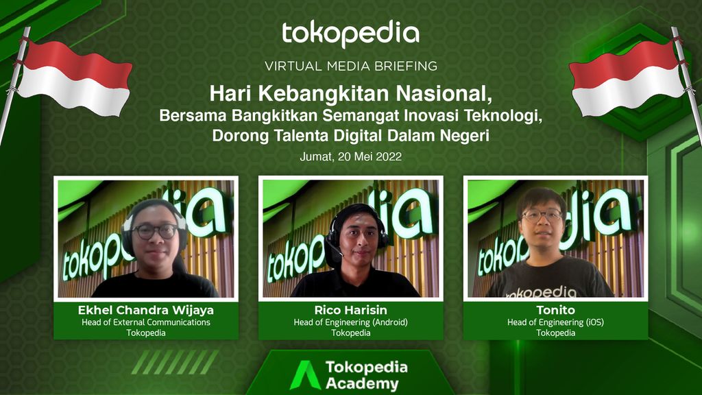 Diskusi daring Tokopedia bertajuk Bersama Bangkitkan Semangat Inovasi Teknologi, Dorong Talenta Digital Dalam Negeri, Jumat (20/5/2022), di Jakarta.
