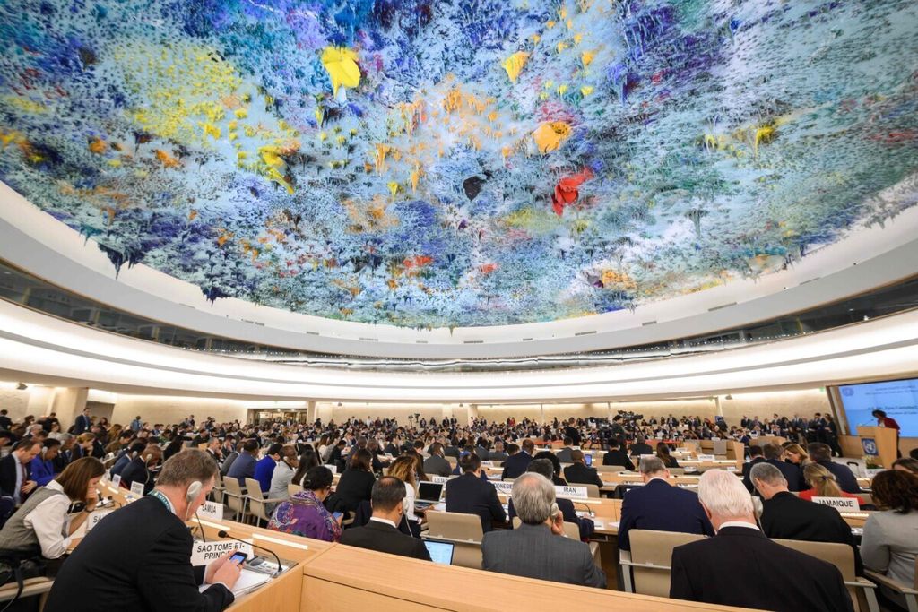 Suasana Sidang ke-40 Dewan Hak Asasi Manusia Perserikatan Bangsa-Bangsa di Geneva, Swiss, pada 25 Februari 2019.       