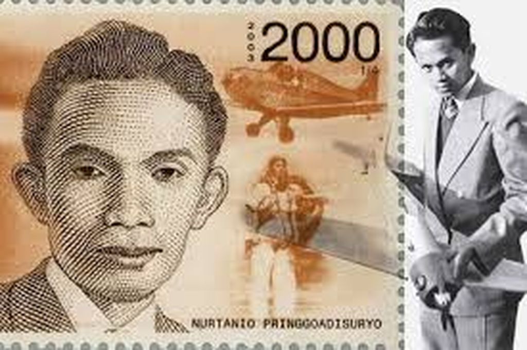 Perangko Edisi Tokoh Indonesia keluaran 2003 bergambar Laksamana Muda Udara (Anumerta) Nurtanio Pringgoadisuryo, Bapak Dirgantara Indonesia.