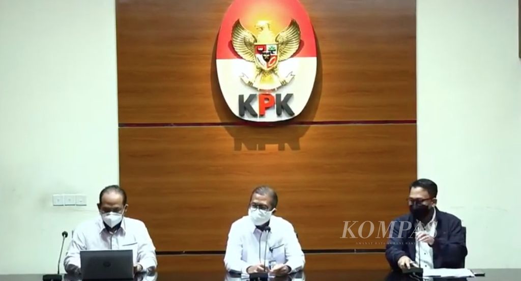 Suasana konferensi pers klarifikasi peraturan pimpinan terkait perjalanan dinas Komisi Pemberantasan Korupsi, Senin (9/8/2021), di Jakarta.