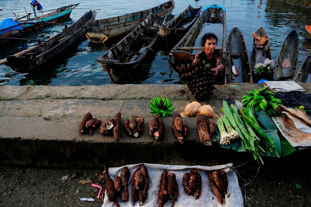 Warga beraktivitas dengan menjual hasil buminya ke pasar di Pagai Selatan, Kepulauan Mentawai, November 2010. 