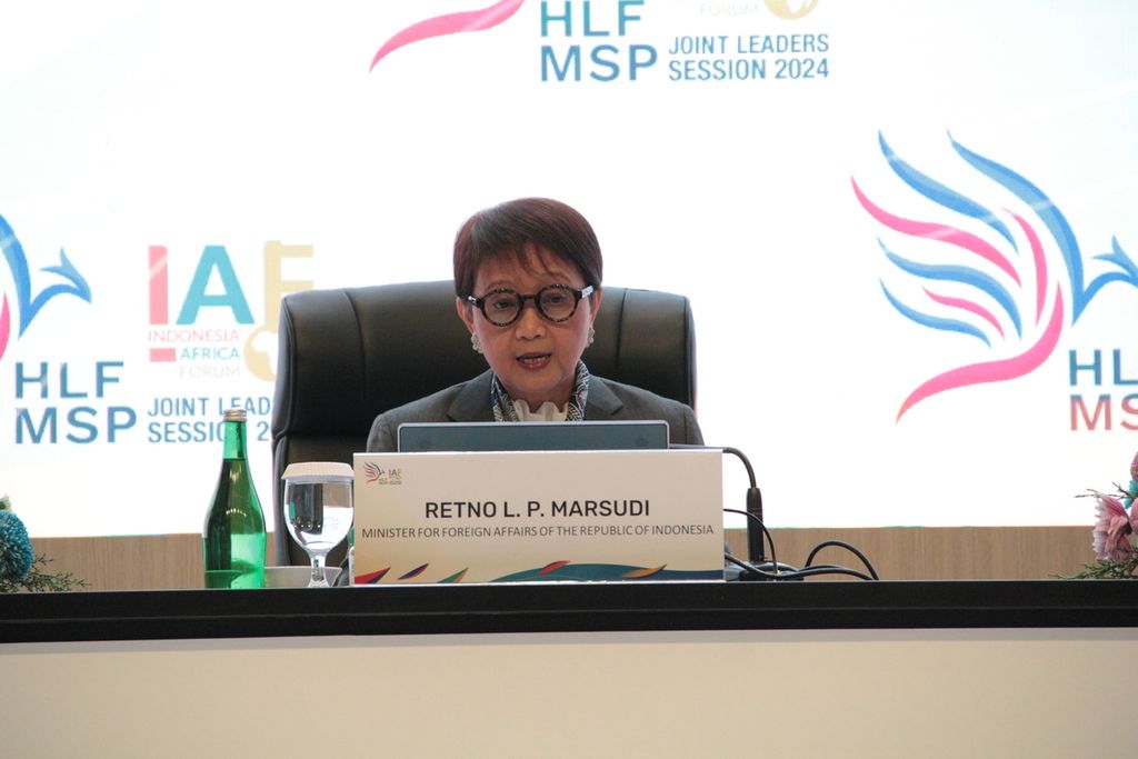 Menteri Luar Negeri Retno LP Marsudi dalam Forum Indonesia-Afrika 2024 di Nusa Dua, Badung, Bali, Senin (2/9/2024).