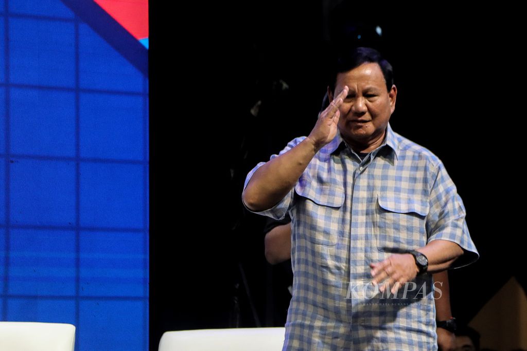 Minister of Defense Prabowo Subianto participated in a Public Talk session at the Belajaraya 2023 event at Pos Bloc, Jakarta on Saturday, July 29, 2023.