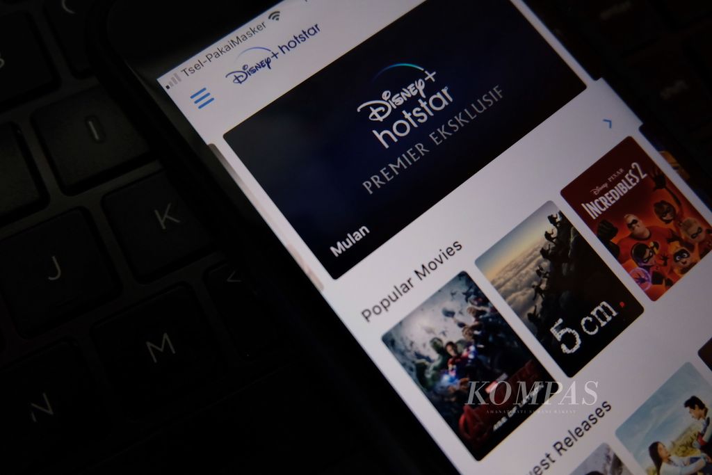 Ilustrasi aplikasi <i>streaming</i> Disney+ di ponsel pintar, Kamis (21/1/2021).