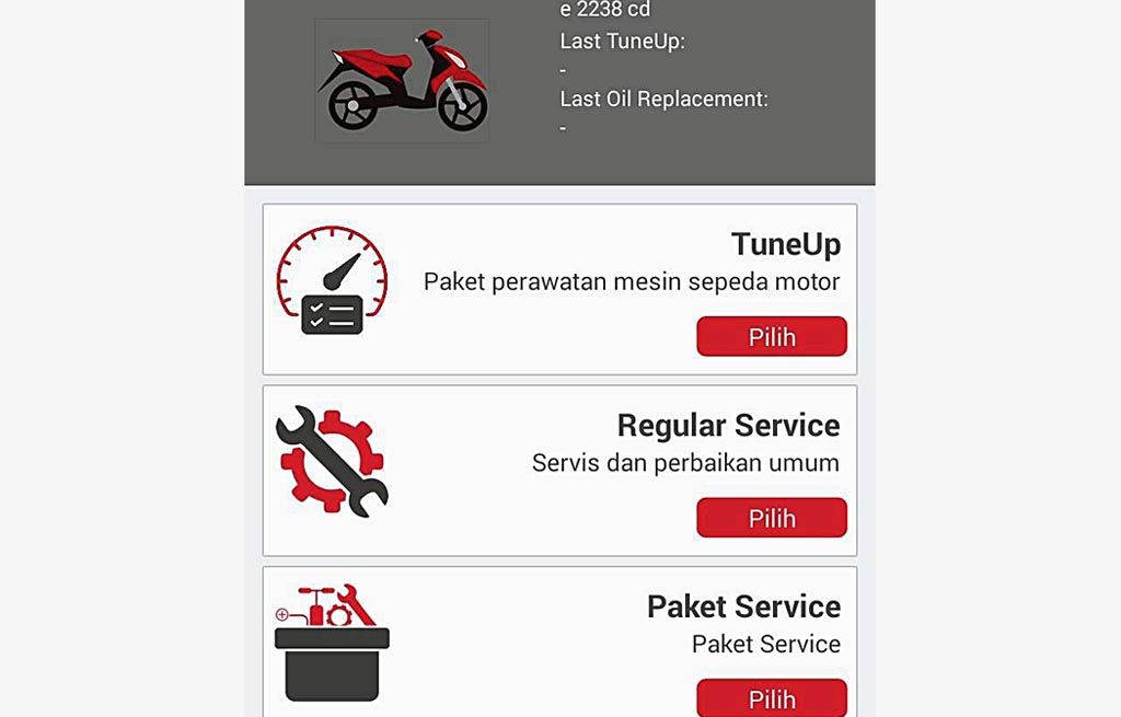 Tampilan aplikasi Getmontir. Melalui aplikasi ini, pemilik sepeda motor tidak perlu lagi ke bengkel sebab montir akan datang menghampiri untuk memperbaiki dan merawat kendaraannya.