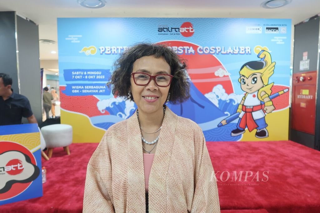 Celerina Tjandra Judisari, penggagas Animart Indonesia sekaligus Pendiri Senior Selalu Paham yang bergerak di bidang penyelenggara acara, seusai berbicara dalam konferensi pers Animart Indonesia 2023 di Jakarta, Rabu (4/10/2023).