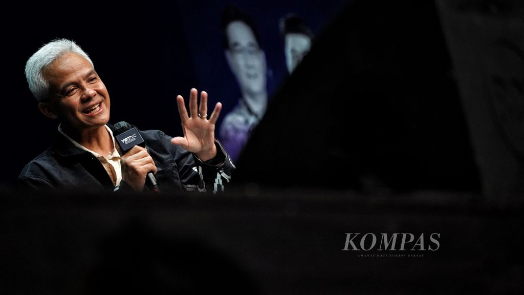 Gubernur Jawa Tengah Ganjar Pranowo saat menjadi pembicara dalam acara Youth On Top National Conference (YOTNC) 2023 di  Jakarta, Sabtu (15/7/2023). 