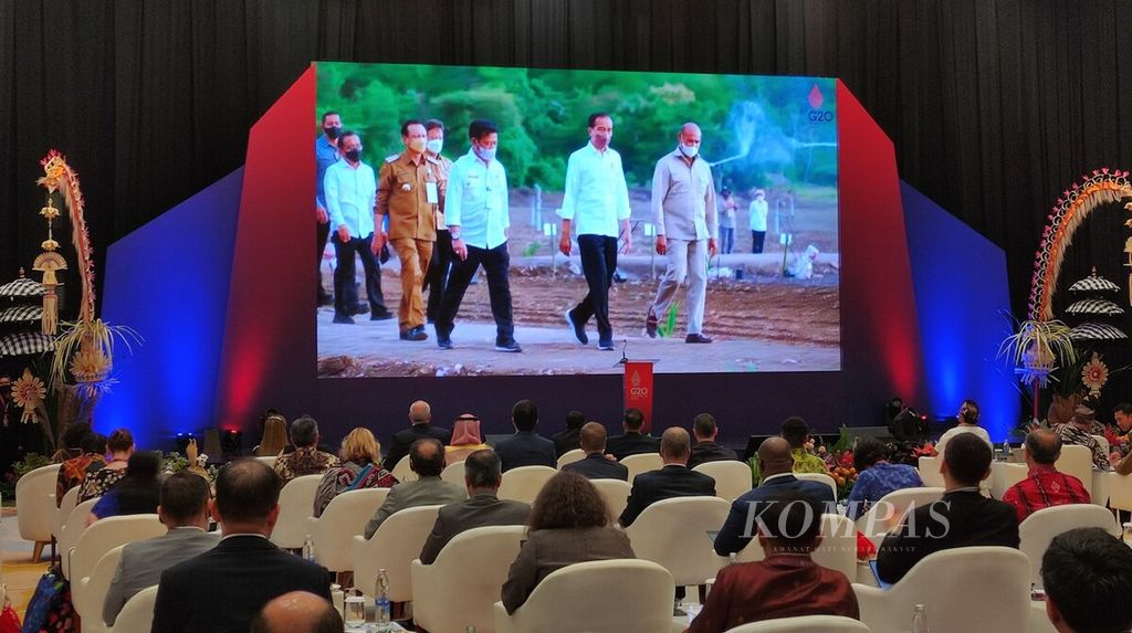 Kementerian Pertanian menggelar acara Global Forum serangkaian kegiatan Agriculture Ministerial Meeting (AMM) G20, di Jimbaran, Badung, Selasa (27/9/2022). Tangkapan layar dari video, yang juga menampilkan Presiden Joko Widodo, ditayangkan dalam pembukaan acara Global Forum.