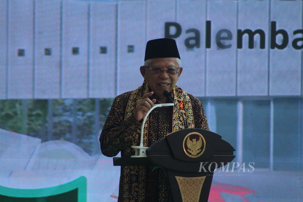 Wakil Presiden Maruf Amin dalam kunjungannya di Palembang, Sumatera Selatan, Rabu (7/9/2022).