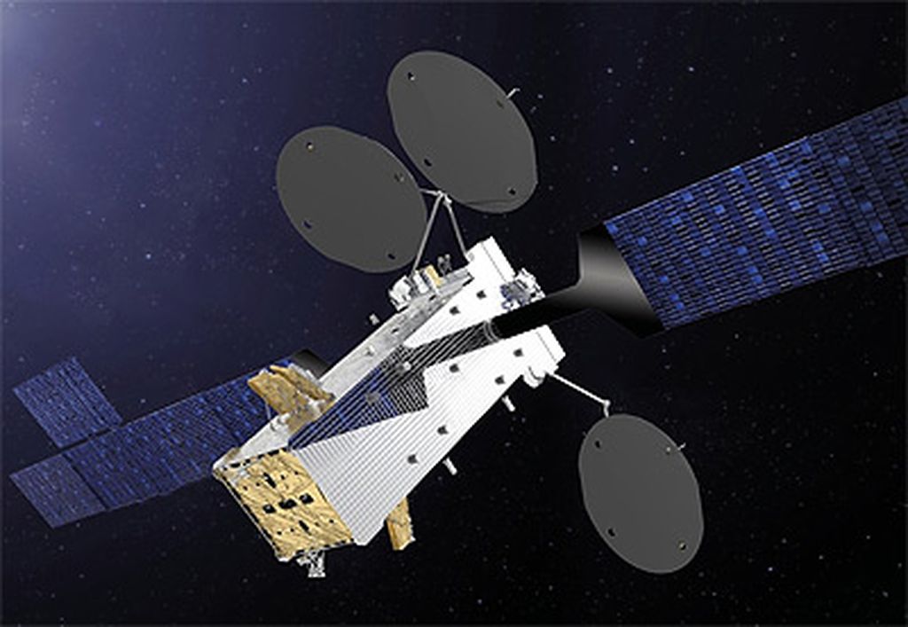 Ilustrasi Satelit Republik Indonesia (Satria) atau Satelit Nusantara Tiga (N3) produksi Thales Alenia Spaces, Perancis. Satelit khusus internet ini berkapasitas 150 gigabit per detik (Gbps).