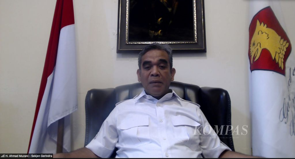 Sekretaris Jenderal Partai Gerindra Ahmad Muzani menyampaikan sejumlah tantangan Partai Gerindra ke depan dalam wawancara khusus dengan <i>Kompas </i>melalui virtual, Sabtu (5/2/2022).