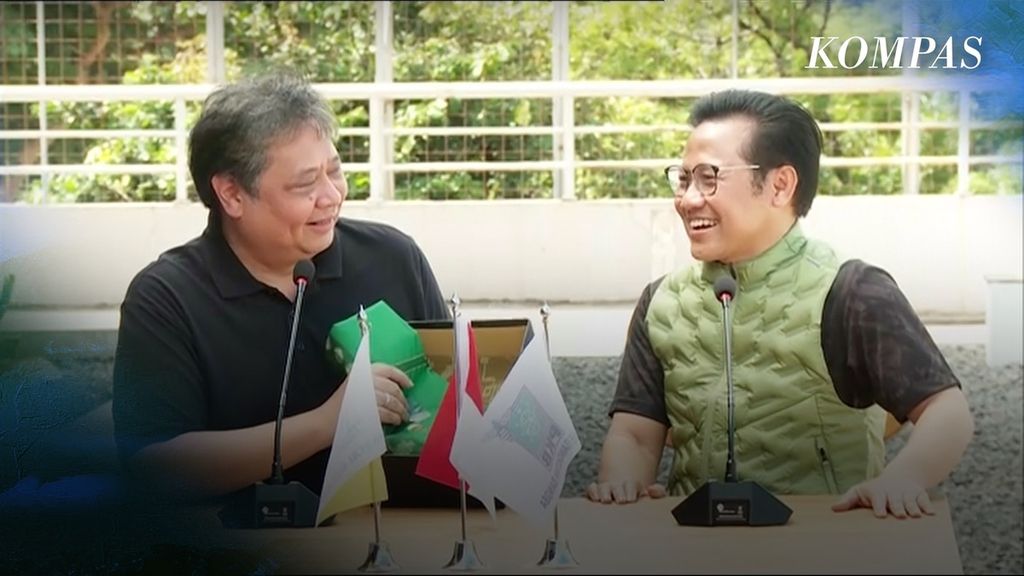 Ketua Umum Golkar Airlangga Hartarto dan Ketua Umum Partai Kebangkitan Bangsa (PKB) Muhaimin Iskandar menggelar pertemuan di Istora Senayan, Jakarta (10/2/2023).