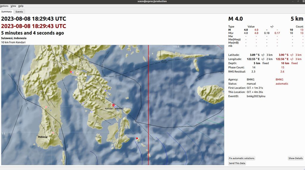 Gempa berkekuatan M 4,0 terjadi di Konawe, Sulawesi Tenggara, pada Rabu (9/8/2023) dini hari. Gempa dangkal ini disusul dengan gempa berkekuatan M 3,3. Dua gempa di Sesar Lawanopo ini membuat panik warga di Kendari dan sekitarnya akibat guncangan yang cukup terasa. 
