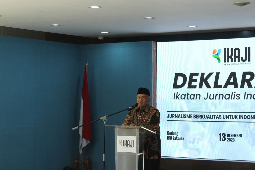 Ketua PP Muhammadiyah Prof Dadang Kahmad menghadiri deklarasi Ikatan Jurnalis Indonesia (Ikaji) oleh Rommy Fibri di Jakarta, Rabu (13/12/2023).
