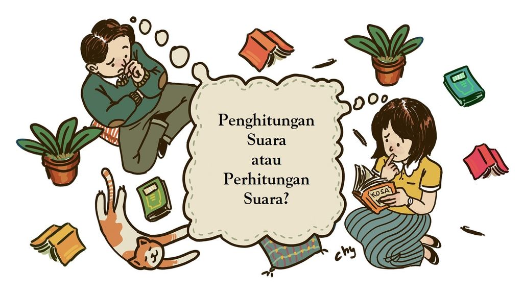 Baik <i>penghitungan suara</i> maupun <i>perhitungan suara</i> terbentuk dari kata dasar <i>hitung</i>.