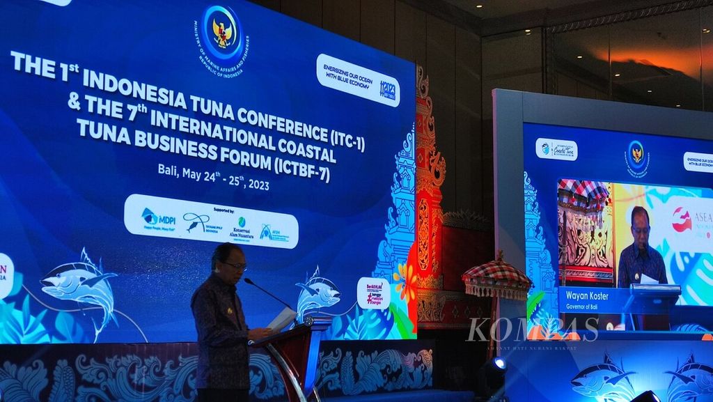 Direktorat Jenderal Perikanan Tangkap Kementerian Kelautan dan Perikanan menggelar acara The 1st Indonesia Tuna Conference (ITC-1) dan The 7th International Coastal Tuna Business Forum (ICTBF-7) di Kuta, Badung, Bali, mulai Rabu (24/5/2023). Gubernur Bali Wayan Koster memberikan kata sambutan dalam pembukaan konferensi.