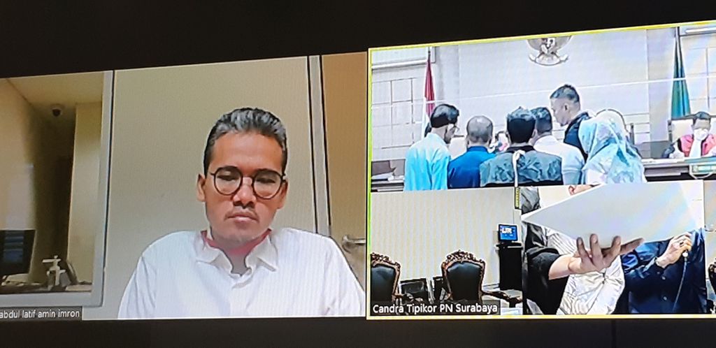 Bupati Bangkalan Abdul Latif Amin Imron saat sidang lanjutan korupsi suap lelang jabatan di Pengadilan Tipikor Surabaya, Selasa (9/5/2023) 