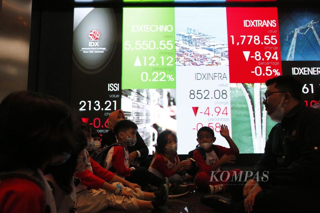 Siswa-siswi TK melakukan kunjungan ke Bursa Efek Indonesia di Jakarta, Senin (30/1/2023). Kegiatan edukasi tersebut bertujuan untuk meningkatkan pemahaman mengenai keuangan dan investasi di pasar modal sejak dini.
