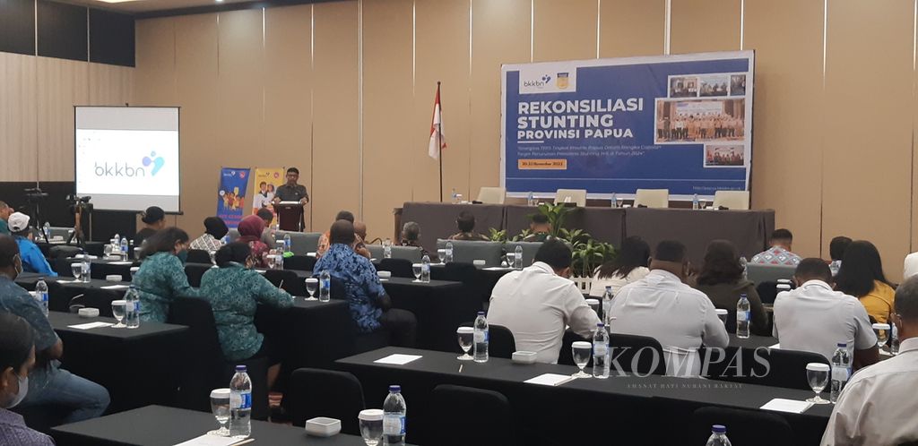 Badan Kependudukan dan Keluarga Berencana Nasional provinsi menggelar kegiatan bertajuk Rekonsiliasi Stunting Provinsi Papua di Jayapura, Papua, Senin (21/11/2022).
