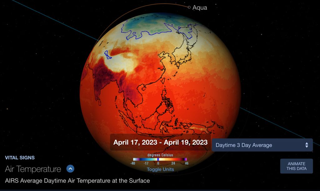 Suhu Bumi dalam tiga hari terakhir. Gelombang panas melanda Asia dengan terlampauinya rekor suhu tertinggi di sejumlah negara. 