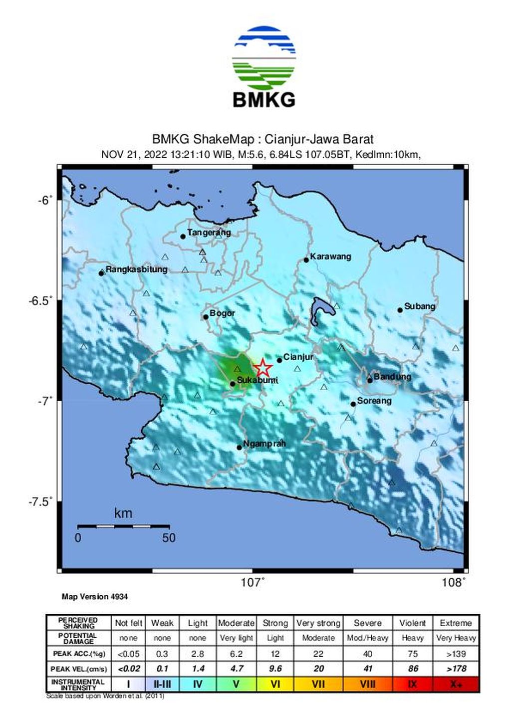 Gempa berkekuatan M 5,6 mengguncang pada Senin (21/11/2022) pukul 13.21 WIB berpusat di darat sekitar 10 kilometer arah barat daya Cianjur, Jawa Barat.