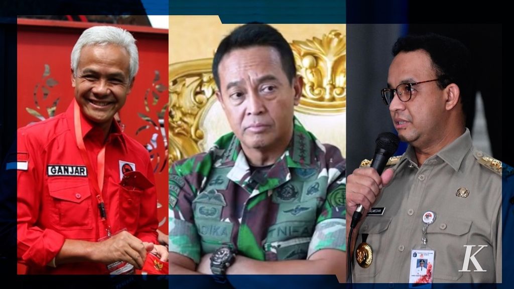 Gubernur Jawa Tengah Ganjar Pranowo (kiri), Panglima TNI Jenderal Andika Perkasa (tengah), dan Gubernur DKI Jakarta Anies Baswedan