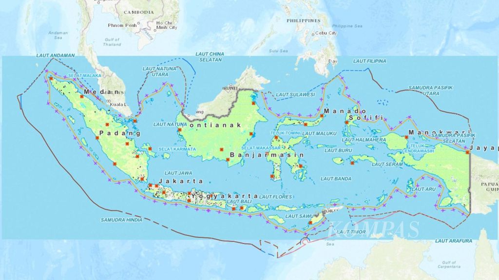Tangkapan layar peta Indonesia terbaru dari laman Ina-Geoportal. Di dalamnya tercantum nama Laut Natuna Utara, 11/4/2021.