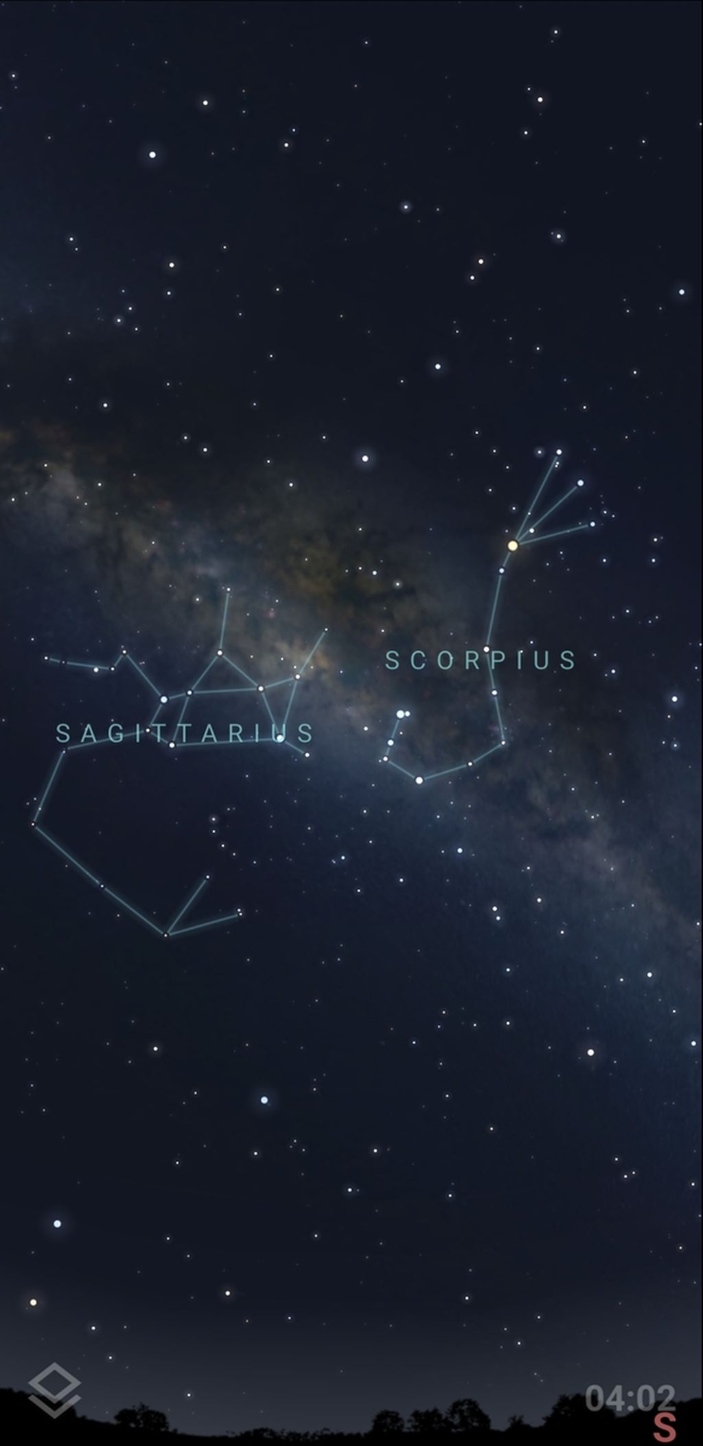 Rasi Sagittarius (kiri) dan Scorpius terlihat di arah tenggara ke selatan pada Selasa (5/4/2022), pukul 04.00 WIB. Ilustrasi ini diambil menggunakan aplikasi Stellarium dengan posisi Tangerang Selatan, Banten. Pemandangan ini masih bisa dilihat hingga Ramadhan berakhir sebulan ke depan hingga cocok untuk diamati saat makan sahur tiba.