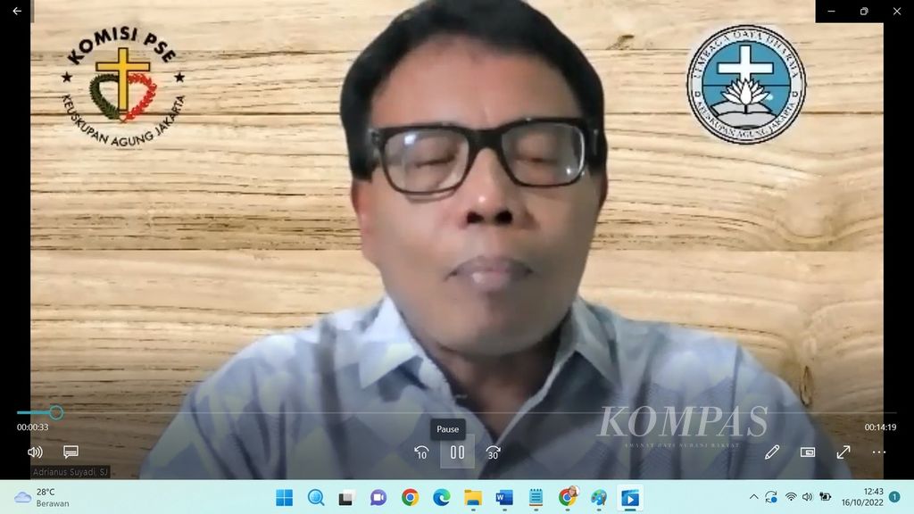 Tangkapan layar wawancara dengan Ketua Komisi Pengembangan Sosial Ekonomi Keuskupan Agung Jakarta Romo Adrianus Suyadi SJ pada Minggu (16/10/2022) melalui media Zoom.