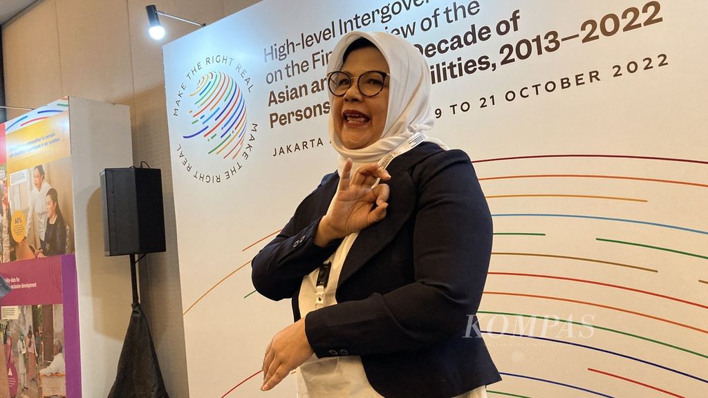 Komisioner Komisi Nasional Disabilitas (KND) Indonesia Rachmita Maun Harahap di Jakarta, Kamis (20/10/2022), pada Pertemuan Tingkat Tinggi Antarpemerintah Asia Pasifik dalam Implementasi Dasawarsa Penyandang Disabilitas (HLIGM-FRPD).